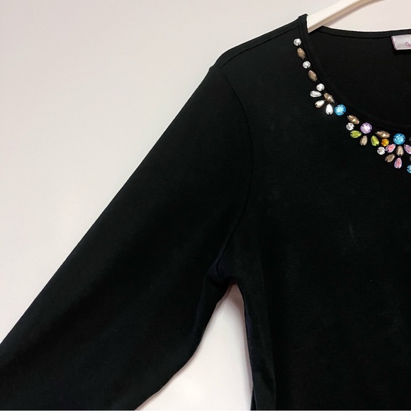 Quacker Factory Jewelled Neck Tunic Top Size Medium Black Knit Sparkly Colorful - Picture 4 of 8